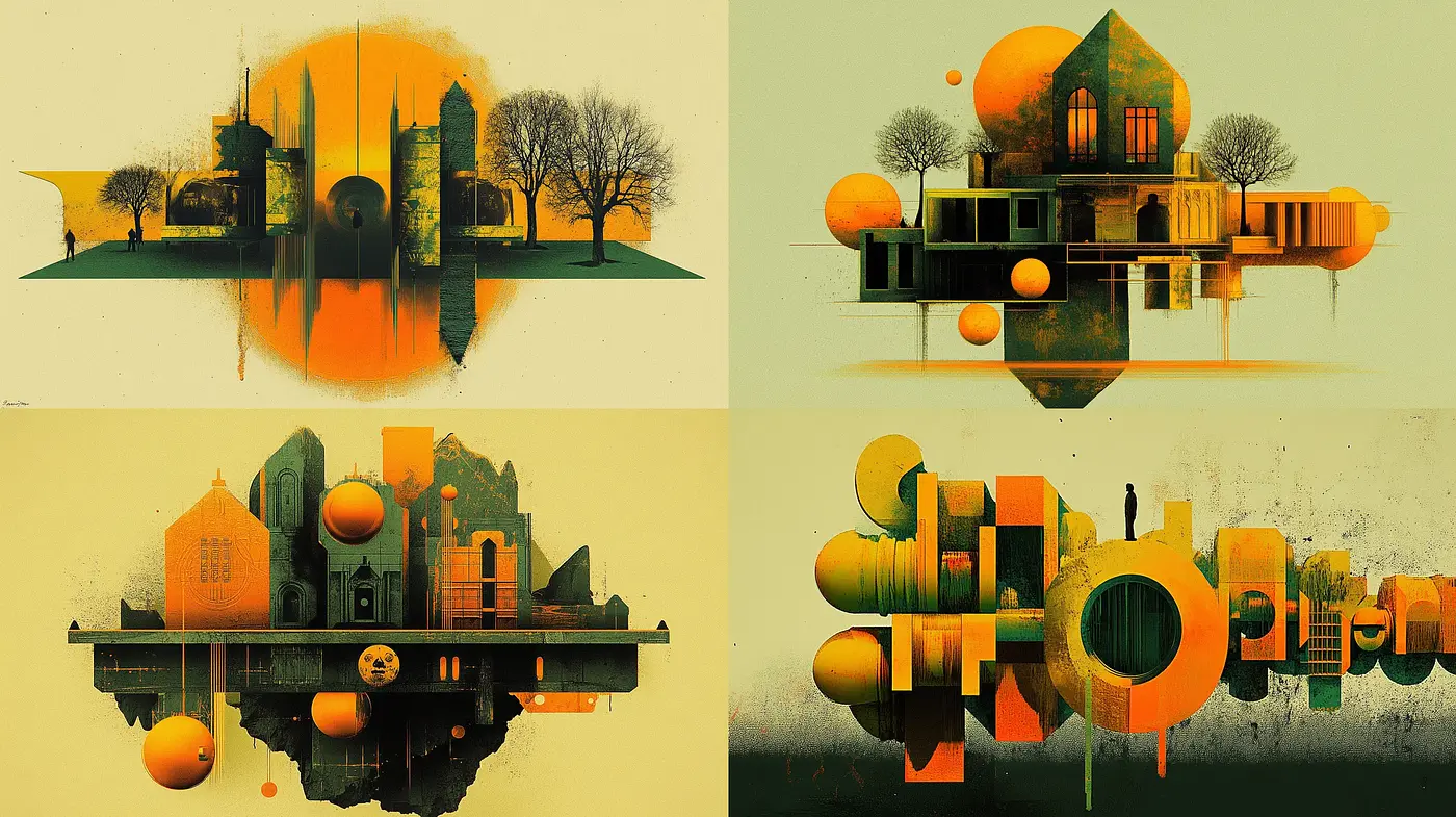 Ethereal Architectural Dreamscape in Warm Retrofuturism - Midjourney sref style