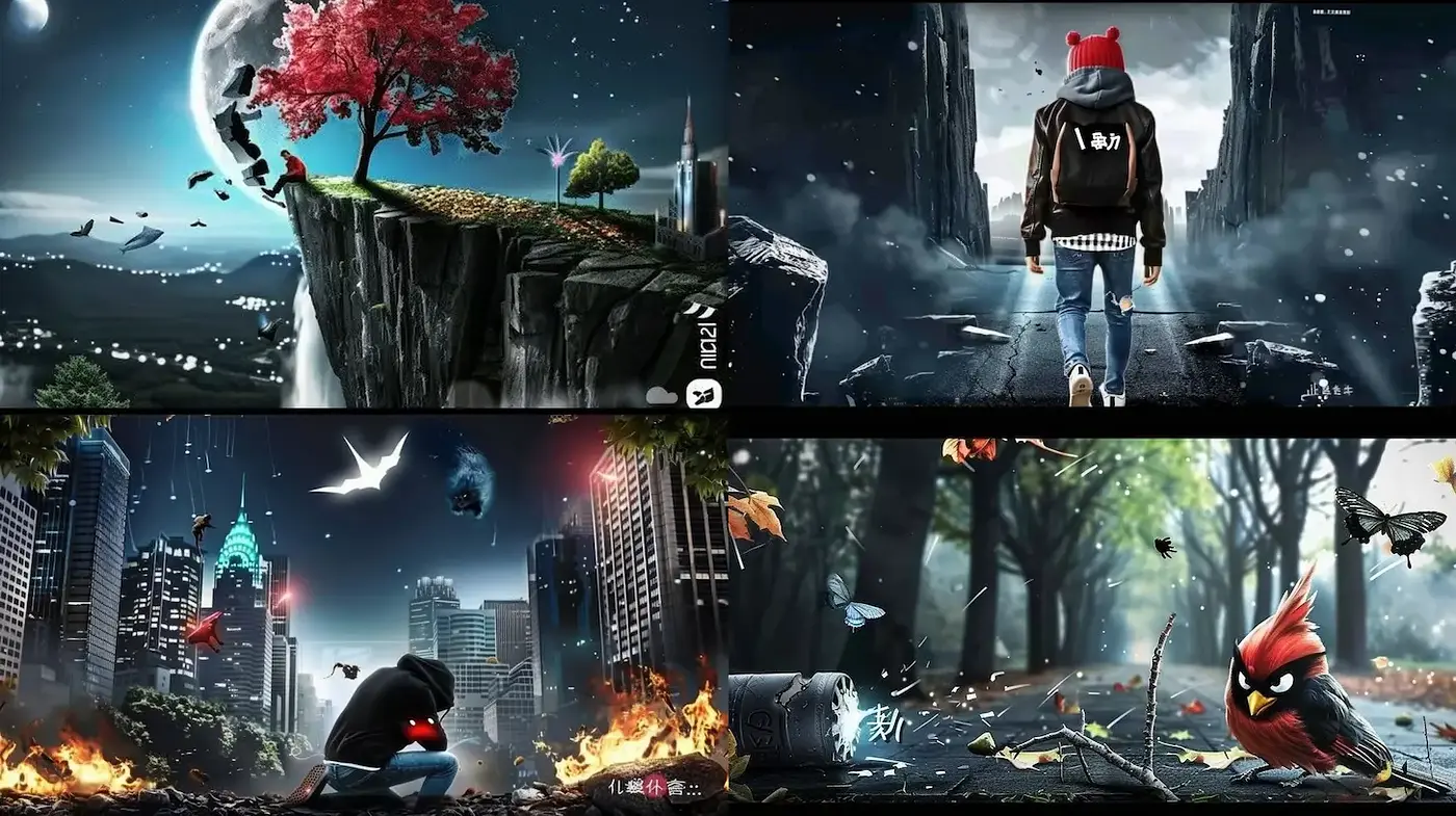 Surrealistic Landscapes Blending Nature and Urban Elements in a Cinematic Style - Midjourney sref style