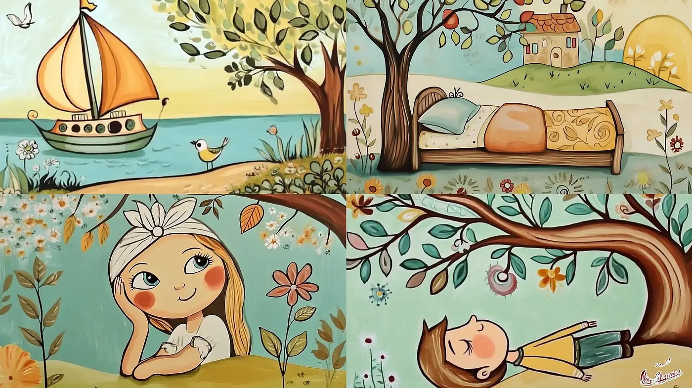 Whimsical Storybook Illustration with a Warm Pastoral Palette - Midjourney sref style