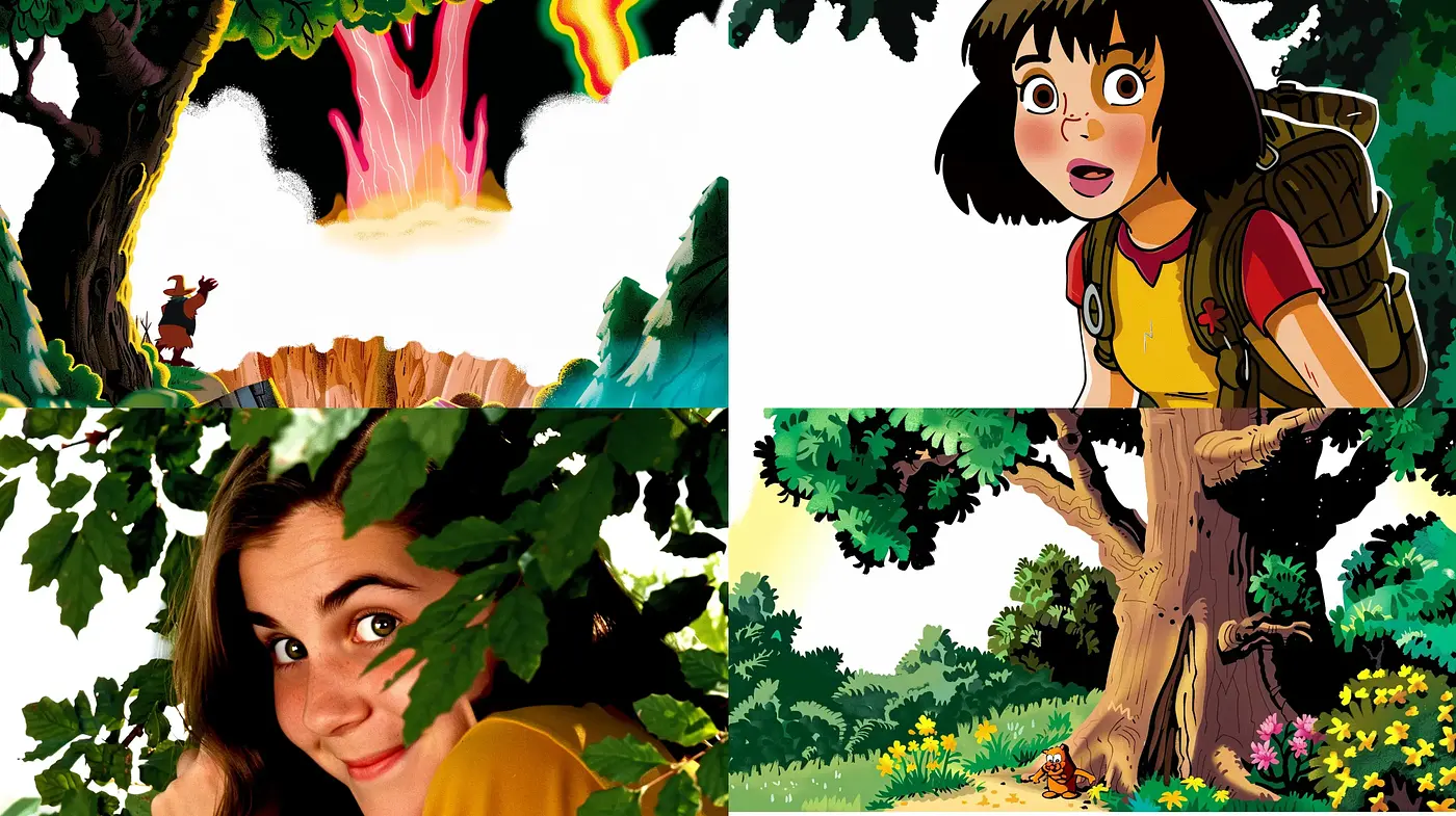 Vibrant Adventure in Enchanted Forests: A Homage to Classic Animation and Rich Nature Hues - Midjourney sref style