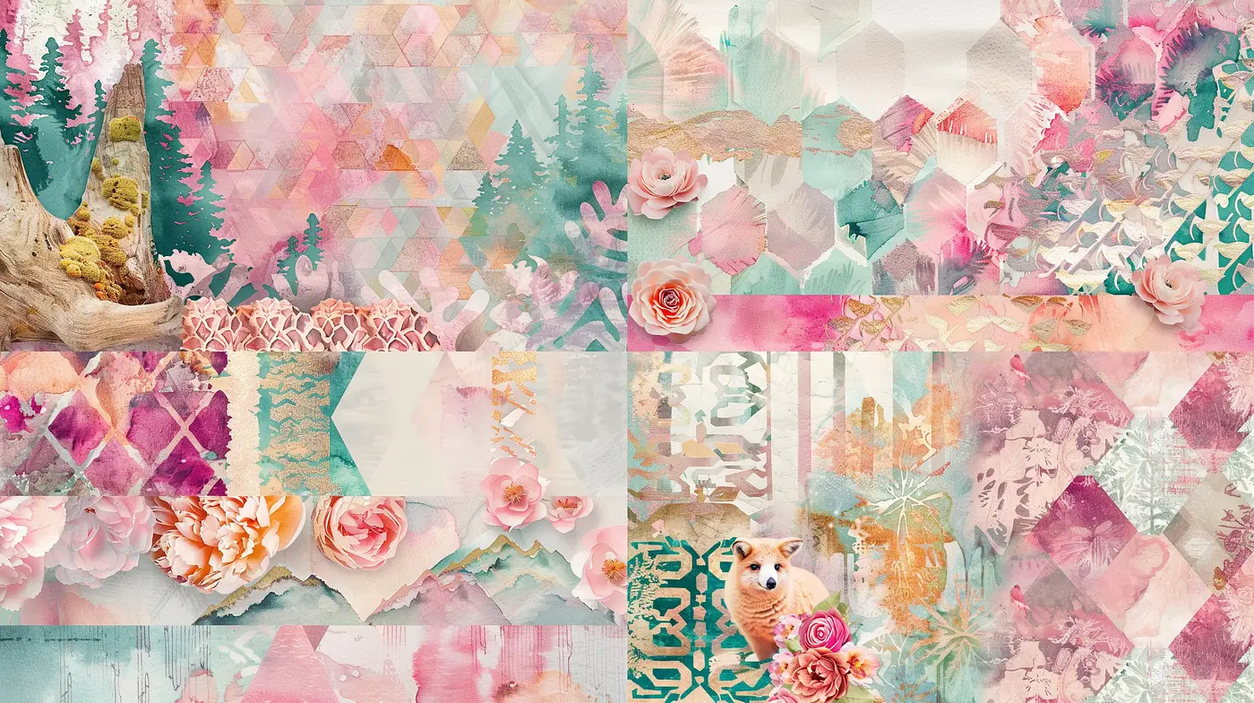 Fragmented Pastel Dreamscape Collage - Midjourney sref style
