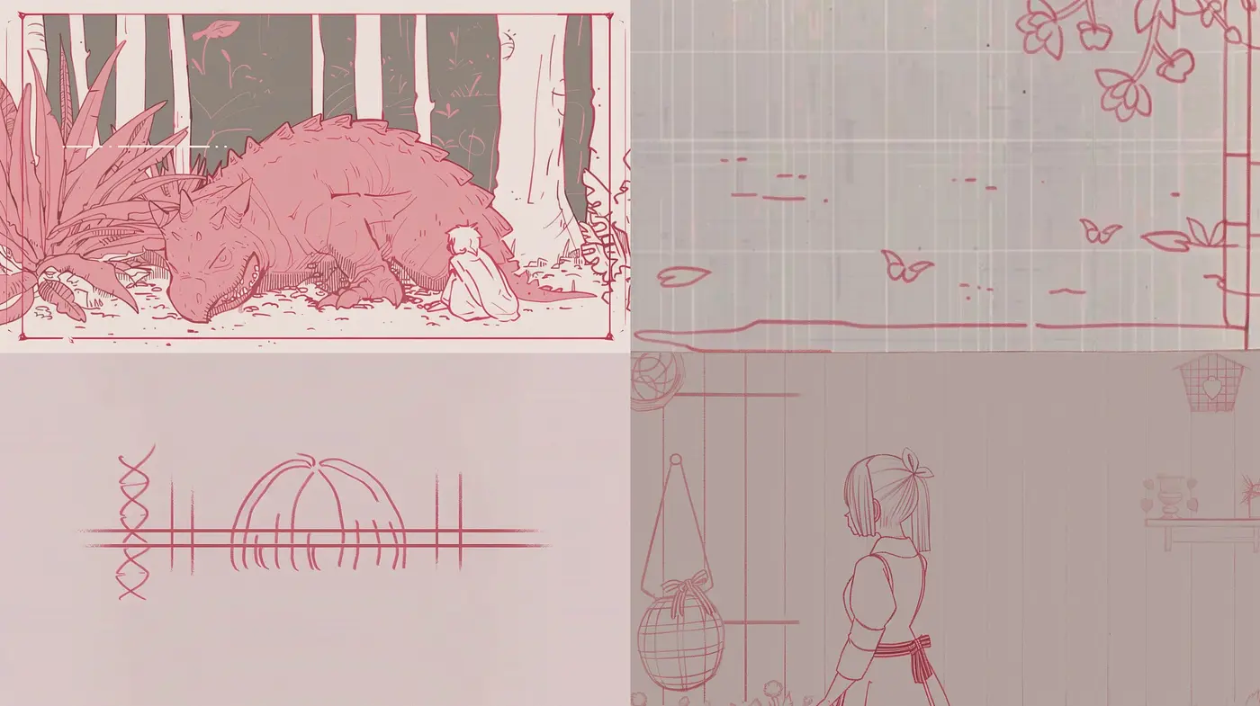 Monochromatic Roseate Sketches with a Hint of Nostalgia - Midjourney sref style