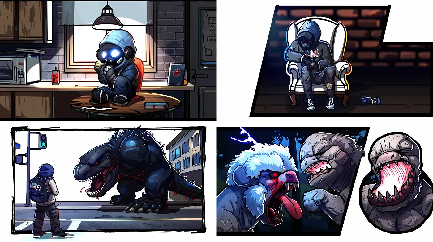Dynamic Contrast and Vivid Textures in Graphic Novel-esque Art - Midjourney sref style