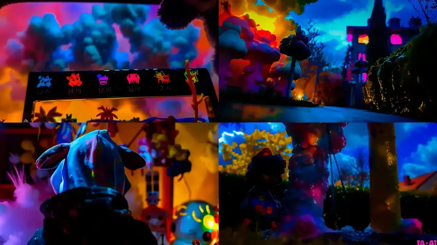Vibrant and Surreal Neon Dreamscape with Playful Depths - Midjourney sref style
