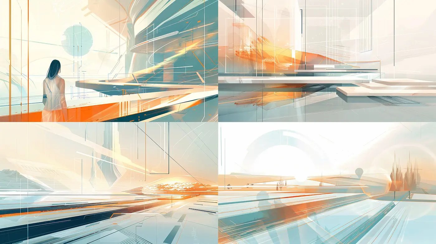 Luminous Hues of Dawn: A Cohesive Fusion of Light and Abstract Forms - Midjourney sref style