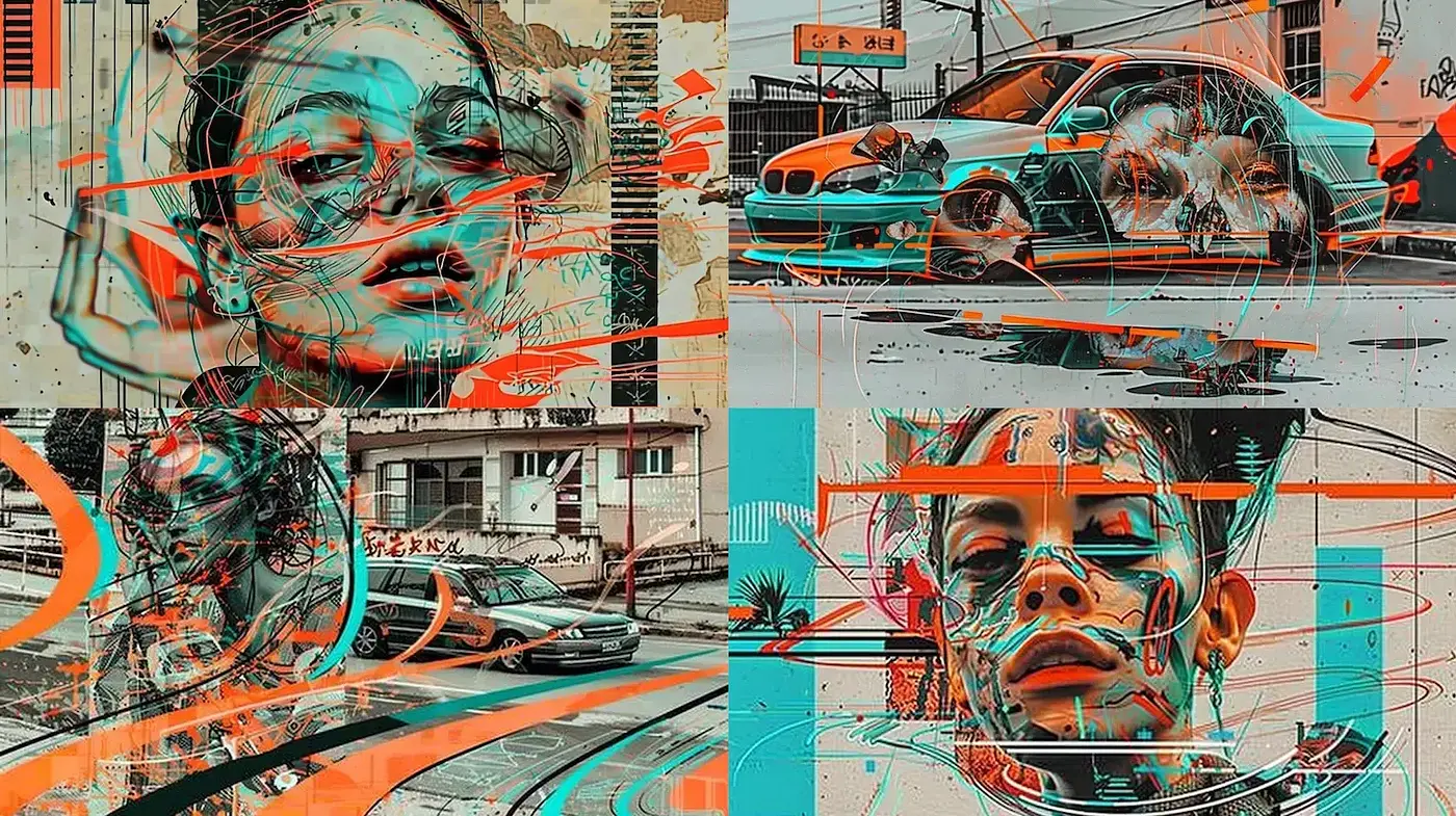 Dynamic Urban Portraits with an Abstract Edge - Midjourney sref style