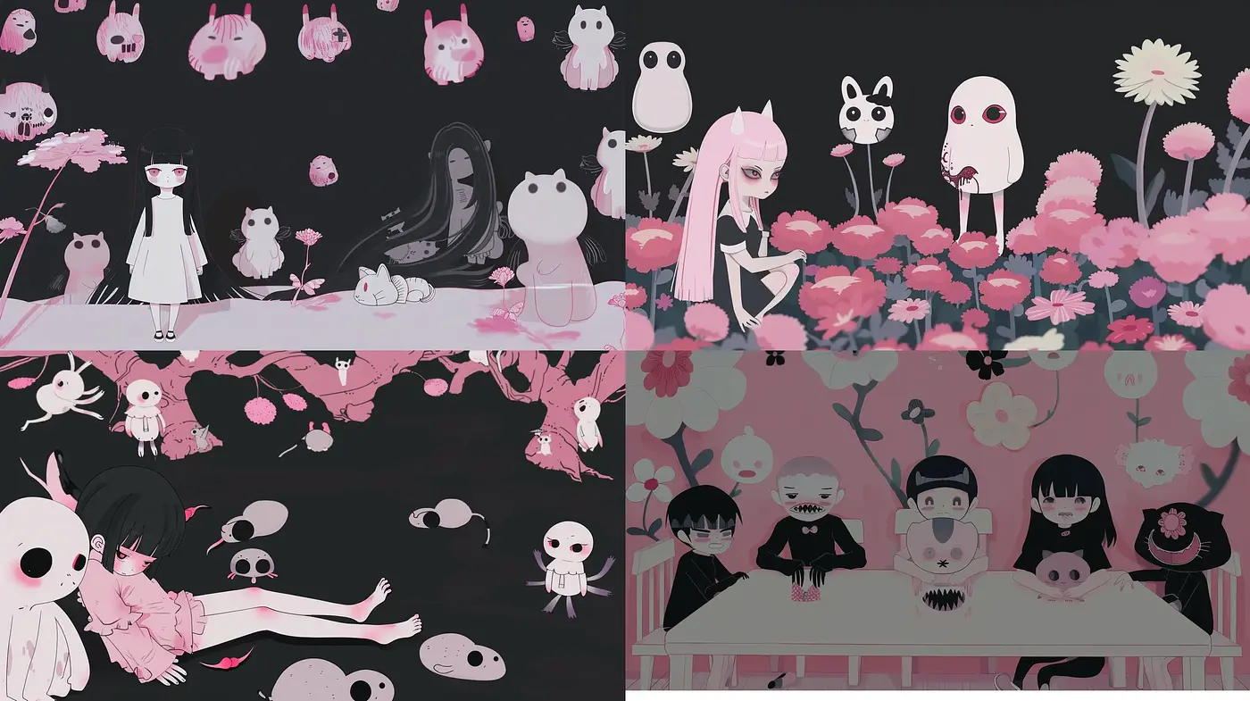 Monochromatic Elegy with Whimsical Undertones - Midjourney sref style