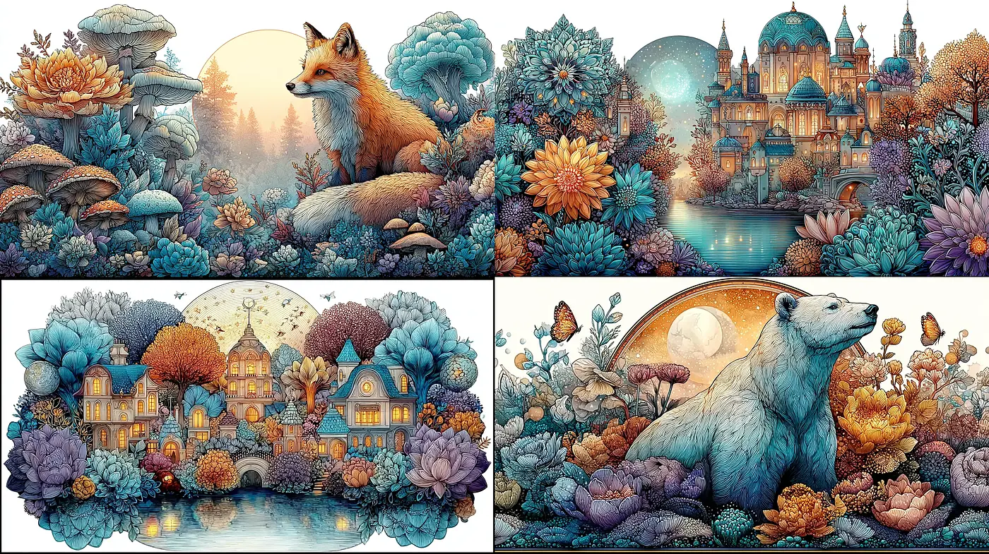 Whimsical Nature-Themed Illustrations with a Fantasy Flair - Midjourney sref style
