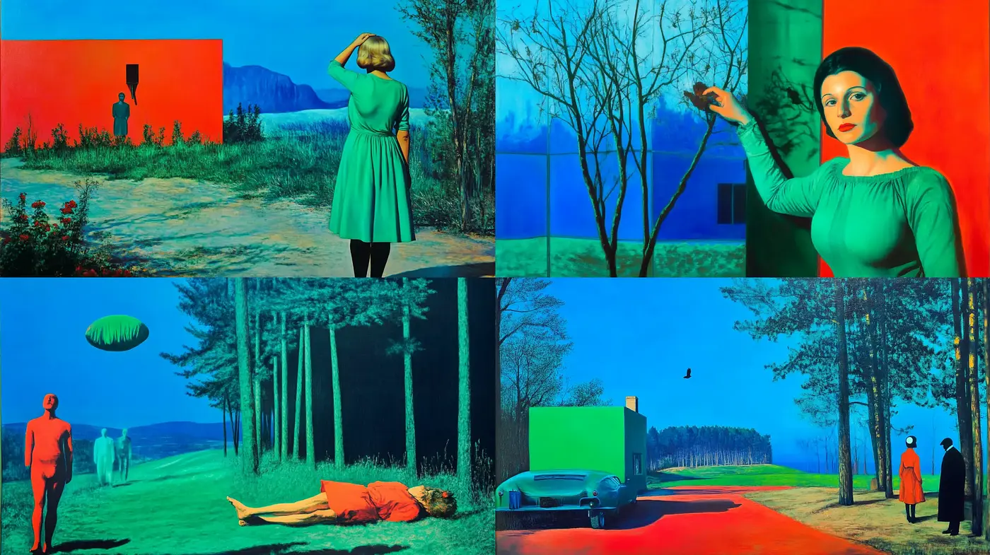 Surrealistic Dreamscape with a Vivid Retro Sci-Fi Palette - Midjourney sref style