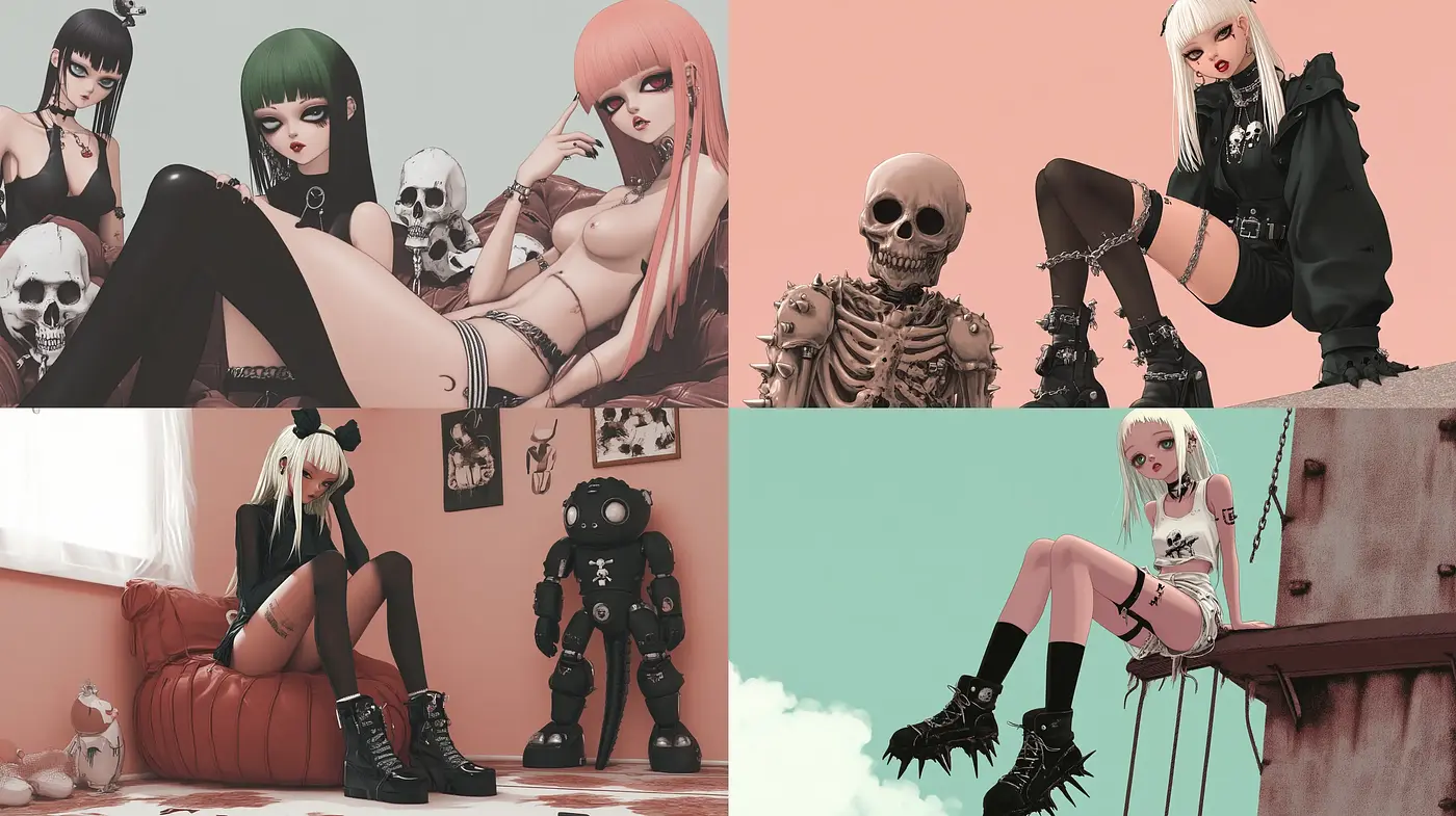 Contemporary Gothic Anime Fusion with Pastel Overtones - Midjourney sref style