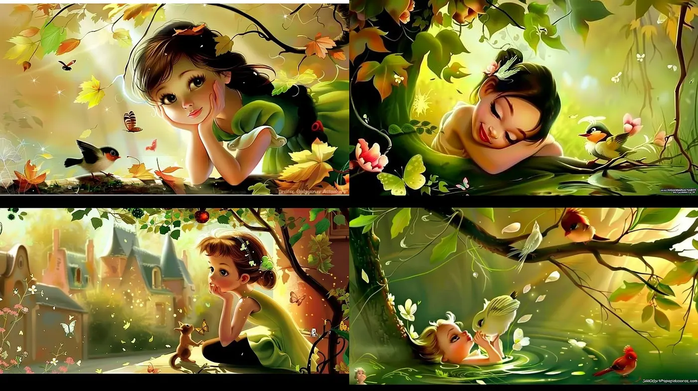 Enchanting Storybook Whimsy: A Harmonious Blend of Nature and Fantasy in Vivid Hues - Midjourney sref style