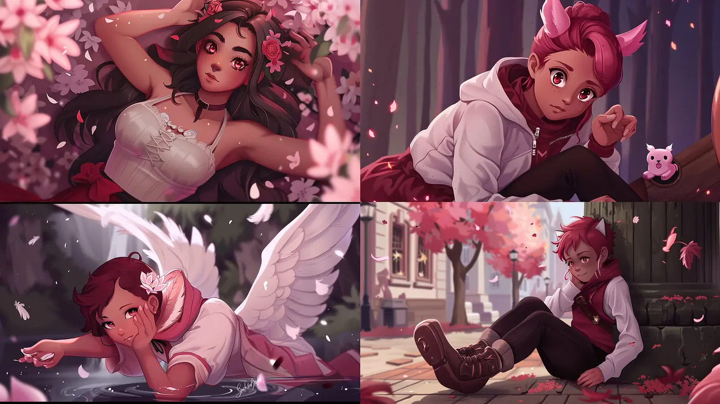 Enchanting Blossom-Tinted Dreamscape: A Study in Anime-Inspired Soft Hues and Fluid Grace - Midjourney sref style