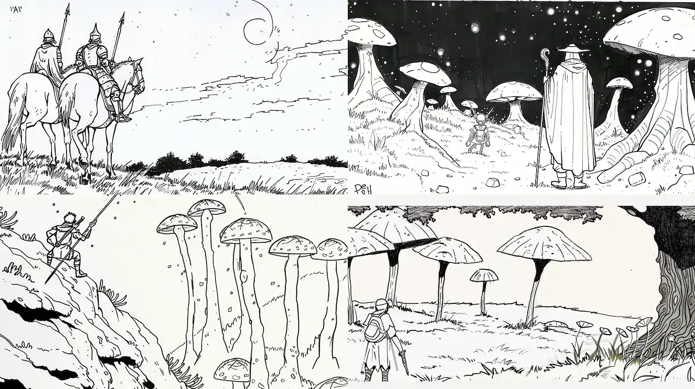 Monochromatic Dreamscape in Ink - Midjourney sref style