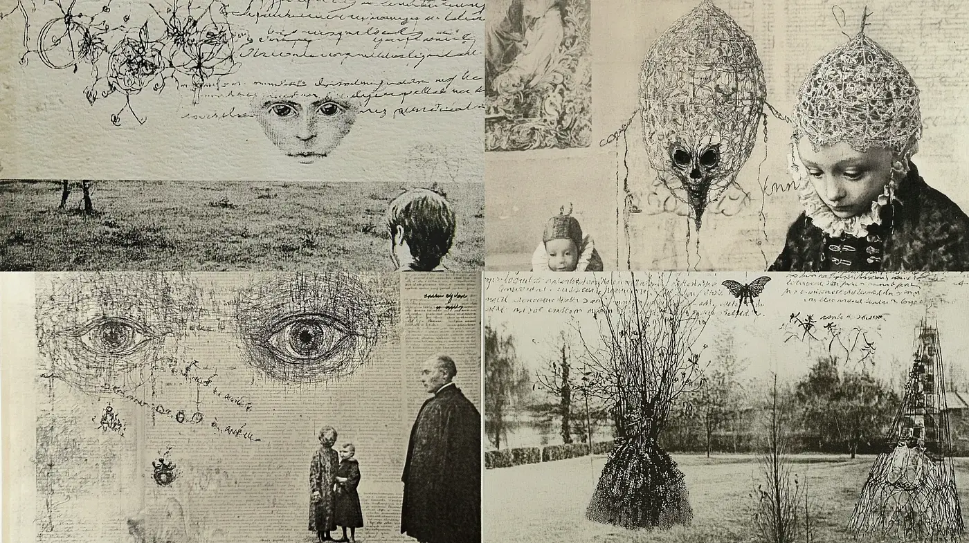 Antique Manuscript Aesthetic with Surreal Overtones - Midjourney sref style