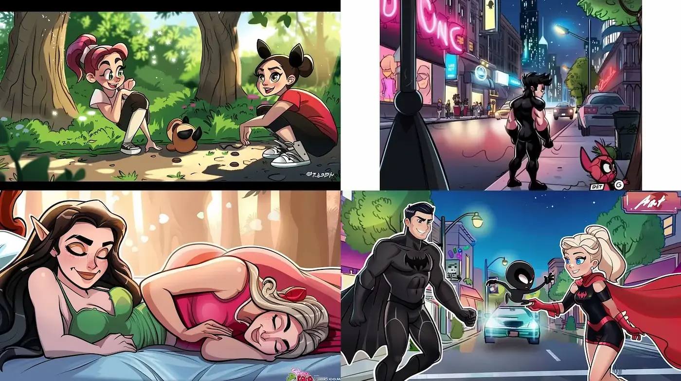 Playful and vibrant contemporary cartoon style with modern city elements - Midjourney sref style