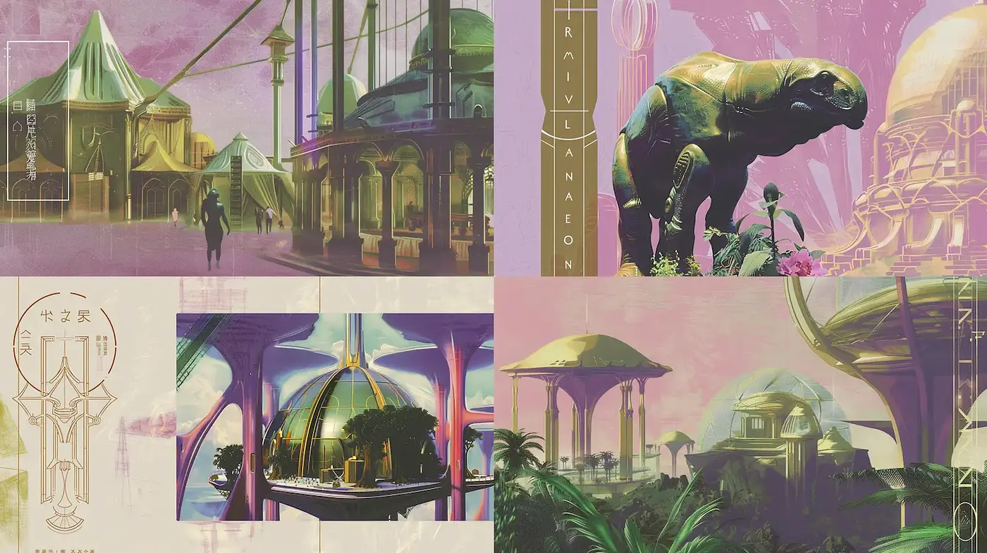 Futuristic and Surrealistic Aesthetic with Vintage Undertones - Midjourney sref style