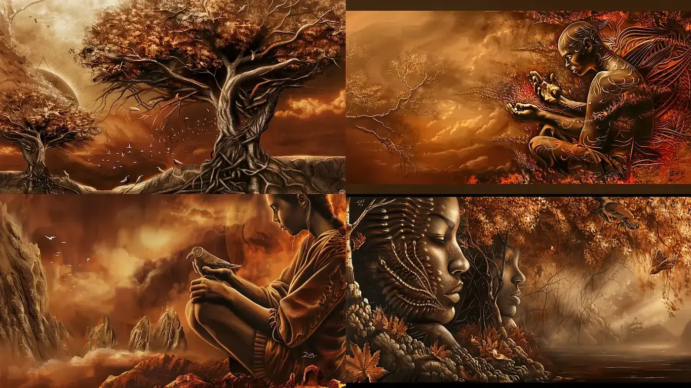 Ethereal Sepia-Toned Dreamscapes with Surrealist Inspirations - Midjourney sref style