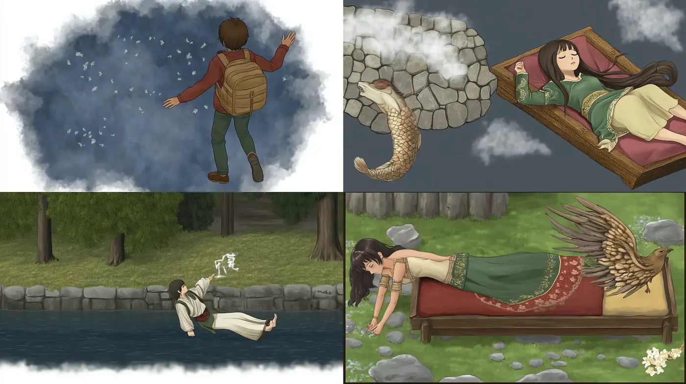 Dreamlike Fusion of Serenity and Adventure in Watercolor Hues - Midjourney sref style