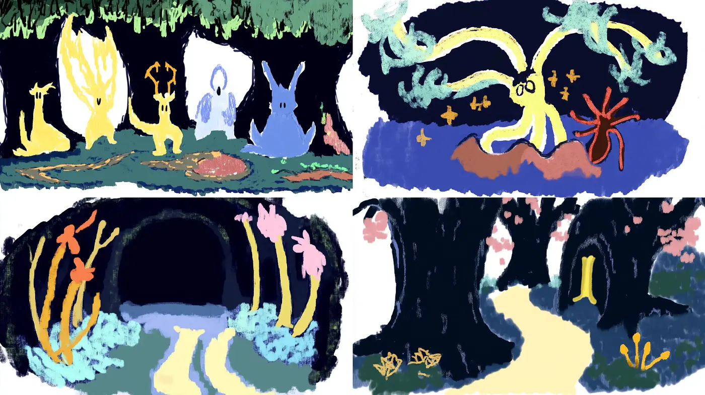 Dreamlike Enchanted Forest in Expressive Brushstrokes - Midjourney sref style