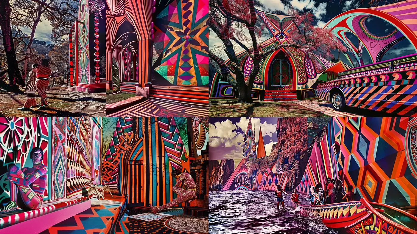 Kaleidoscopic Vision: A Harmony of Geometric Vividness and Surreal Landscapes - Midjourney sref style