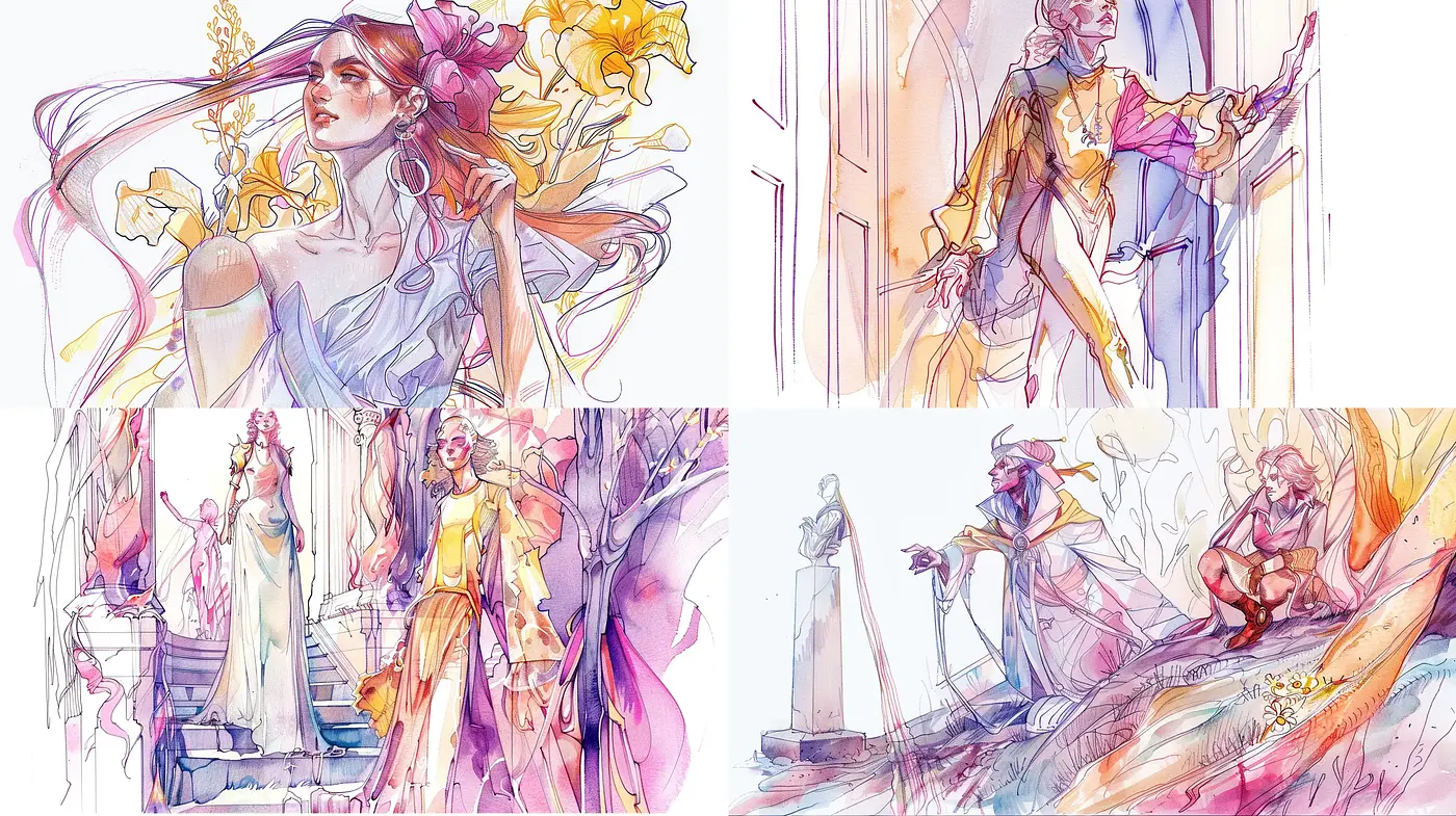 Ethereal Watercolor Dreamscapes with Pastel Tones - Midjourney sref style