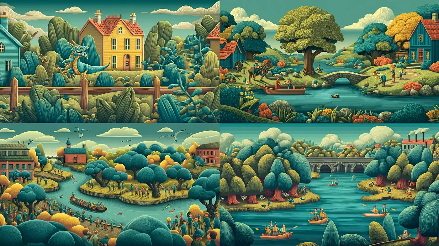 Whimsical Landscapes with Vibrant Details and Stylized Forms - Midjourney sref style
