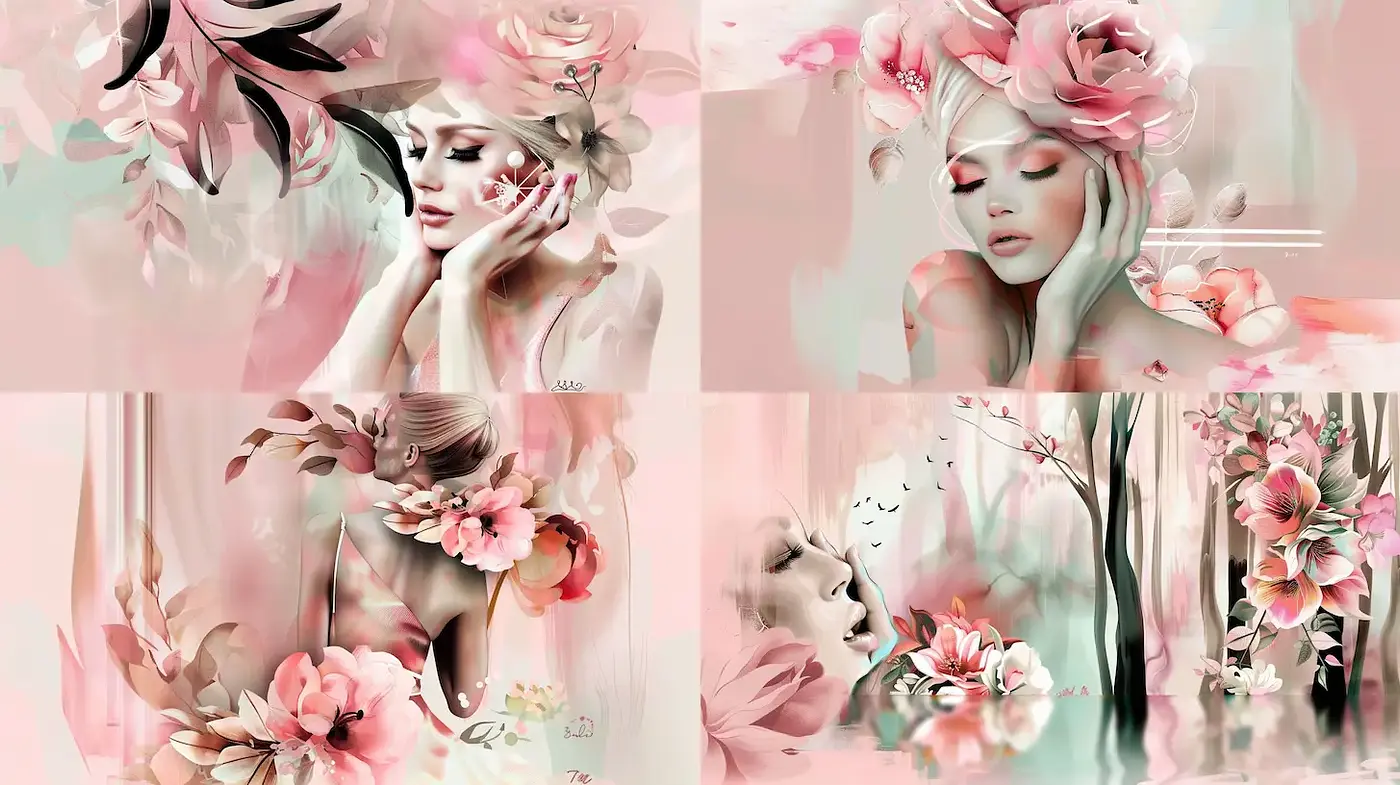 Dreamy Floral Portraits with Soft Pastel Accents - Midjourney sref style