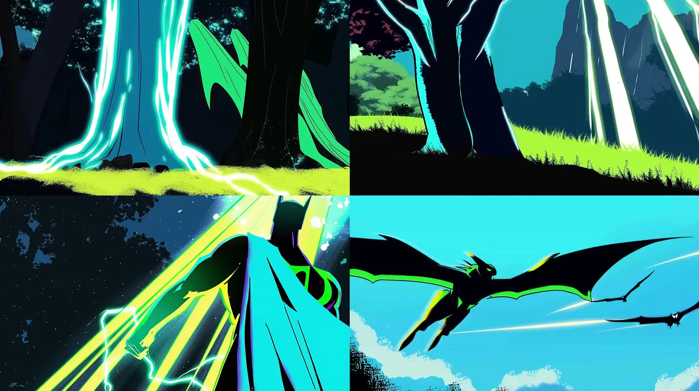 Luminous Ethereal Vistas: A Harmonious Blend of Vivid Contrasts and Graphic Novel Aesthetics - Midjourney sref style