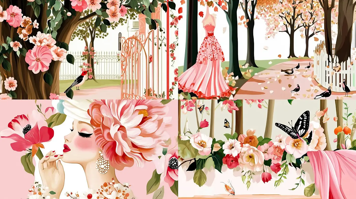 Floral Elegance in Pastel Harmony: A Consistent Botanical Dream Across Diverse Scenes - Midjourney sref style