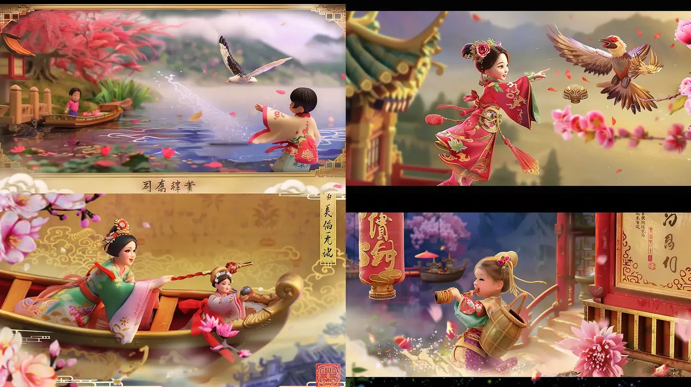 Ethereal Blossom Dreamscape: A Fusion of Traditional Chinese Motifs and Digital Artistry - Midjourney sref style