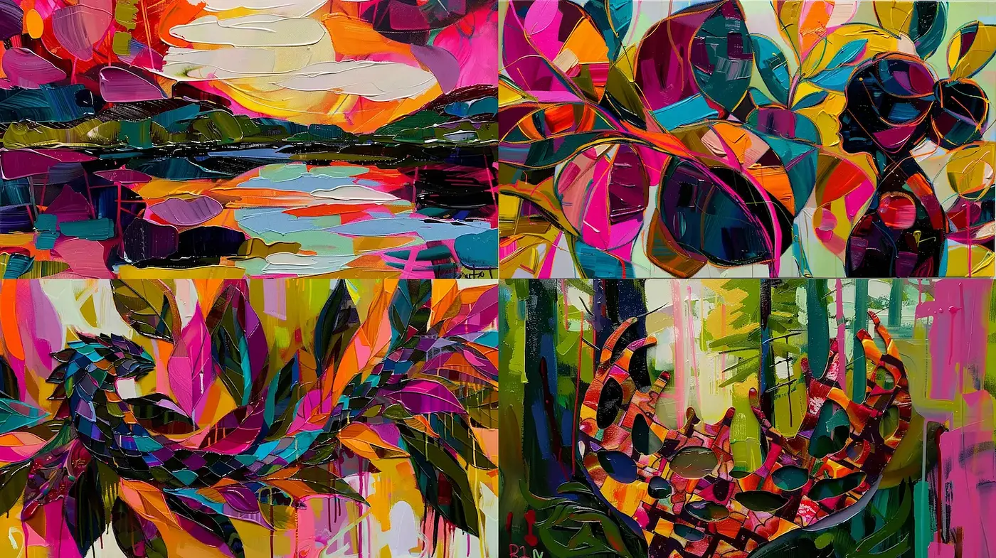 Vibrant and Expressive Abstract Nature Imagery with a Modern Touch - Midjourney sref style