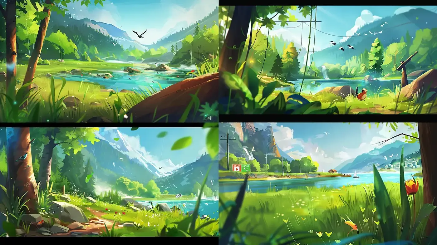 Serene Landscapes with a Vibrant Nature Aesthetic and Lush Detailing - Midjourney sref style