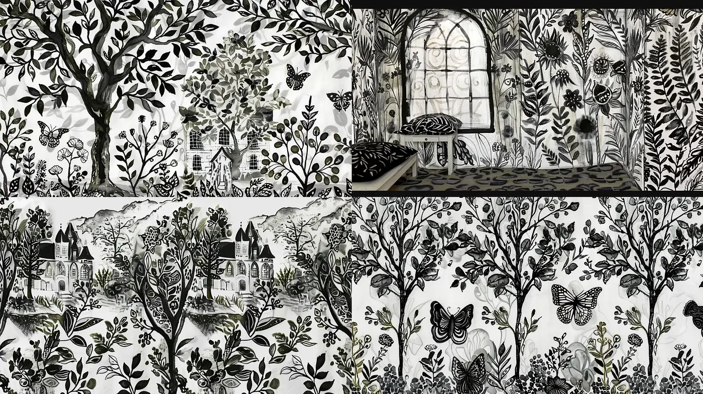Monochromatic Botanical Dreamscapes - Midjourney sref style