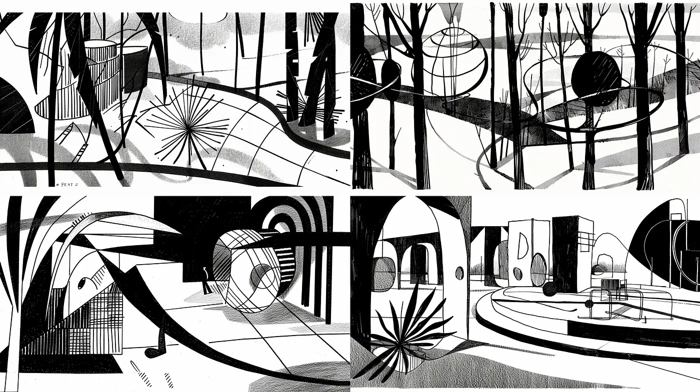Monochromatic Abstraction of Geometric Fluidity - Midjourney sref style