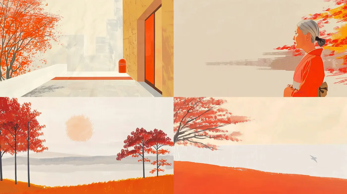 Autumnal Harmony: A Serene Blend of Warm Tones and Simplistic Forms - Midjourney sref style