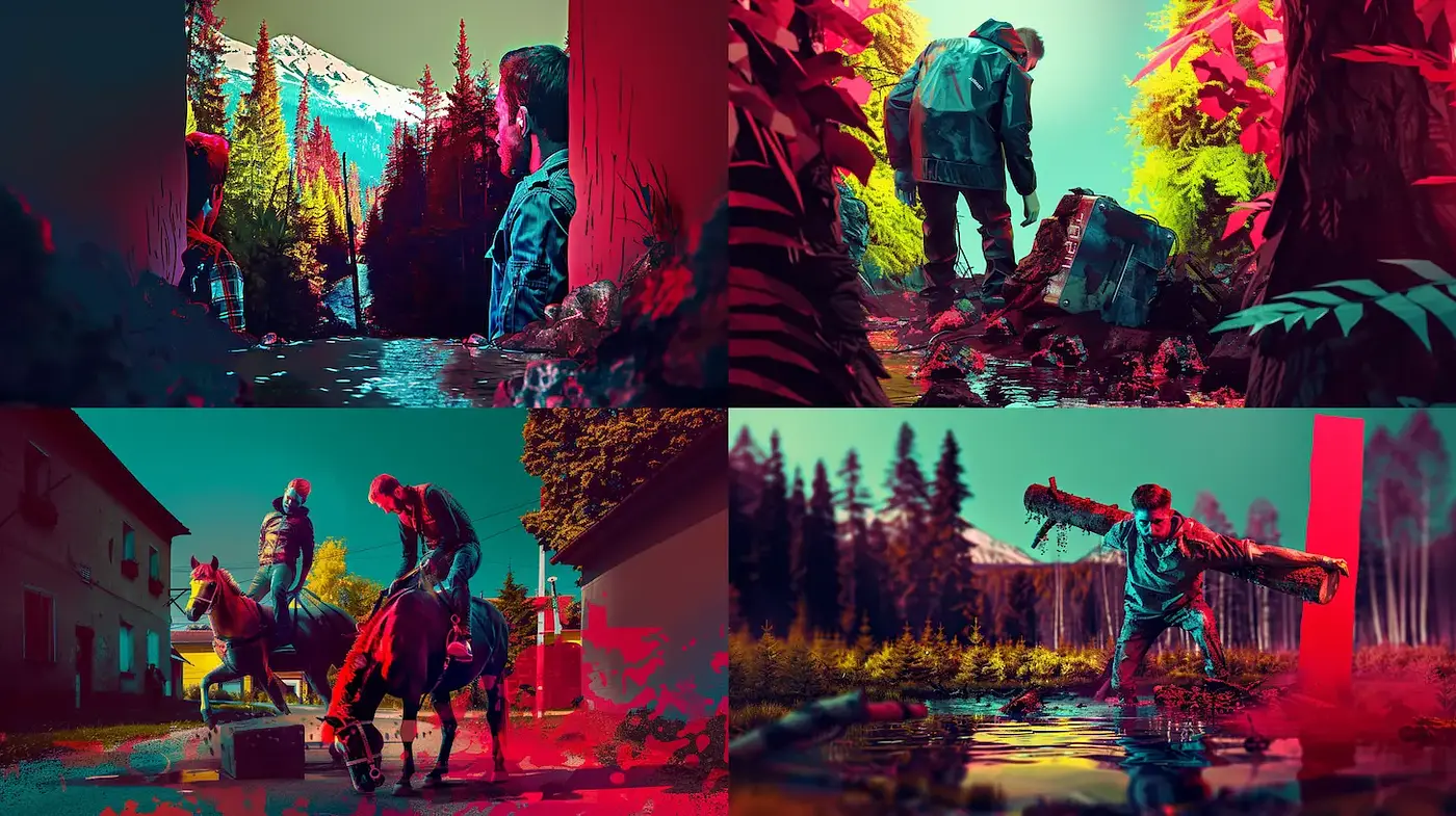 Surrealistic yet Vibrant Landscape with Humanity Interwoven - Midjourney sref style