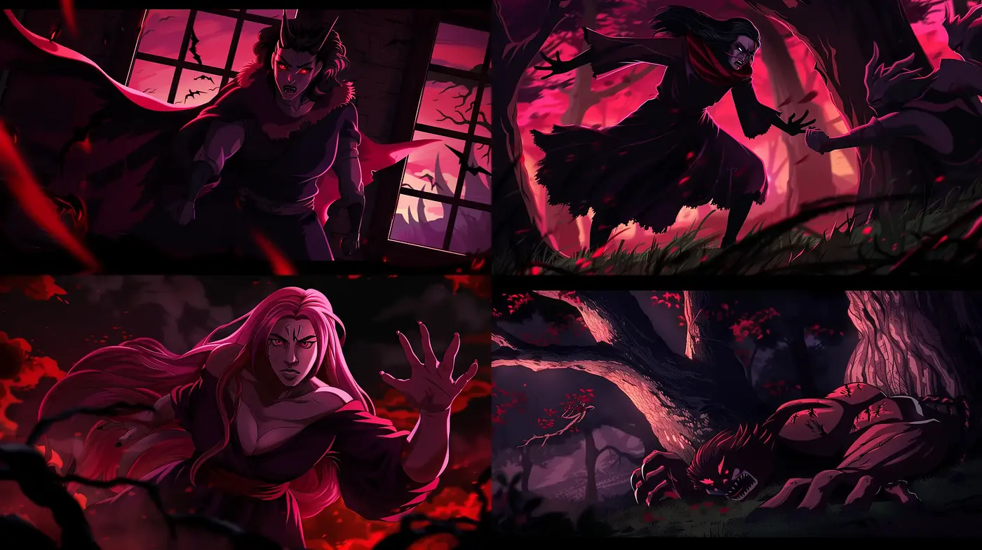 Crimson Nocturne: A Fusion of Dark Fantasy and Vivid Storytelling - Midjourney sref style