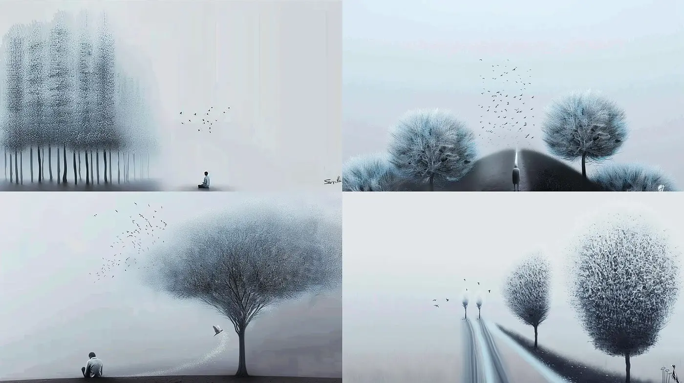 Ethereal Monochrome Landscapes with a Surrealist Touch - Midjourney sref style