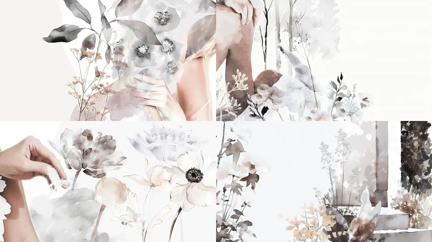 Ethereal Floral Whispers in Watercolor Hues - Midjourney sref style