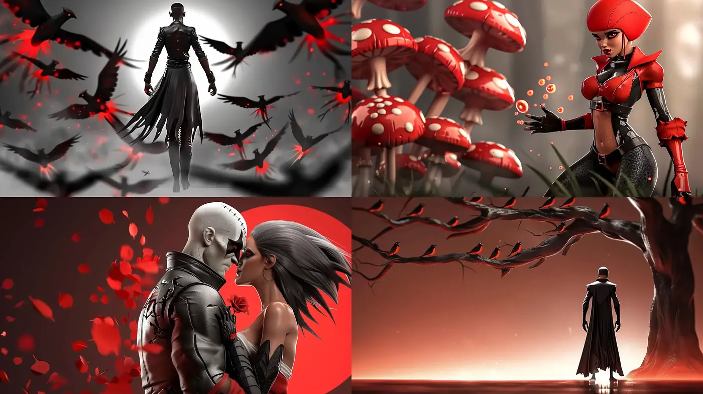 Crimson Fantasy: A Fusion of Romanticism and Contemporary Digital Art - Midjourney sref style