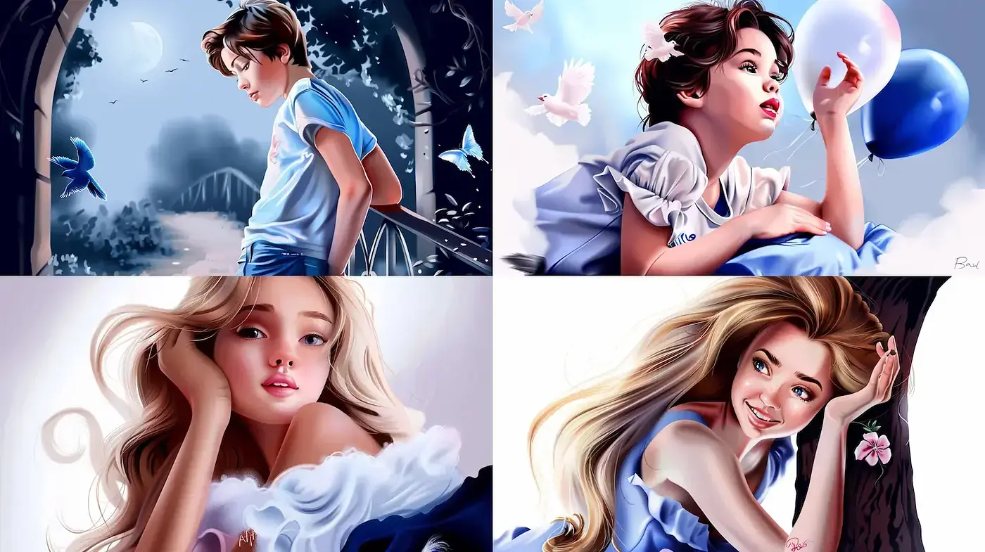 Dreamy Portraits with Whimsical Touches and Soft Color Harmonies - Midjourney sref style
