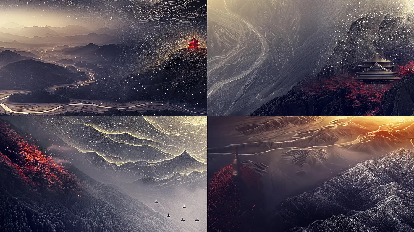 Ethereal Brushstroke Landscapes with Mystical Twilight Ambiance - Midjourney sref style