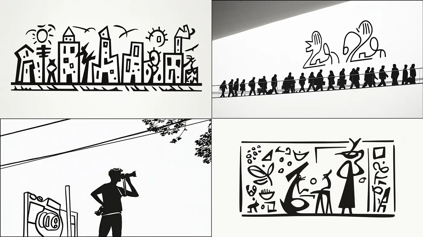 Dynamic and Engaging Silhouette Composition with Contemporary Artistic Flair - Midjourney sref style