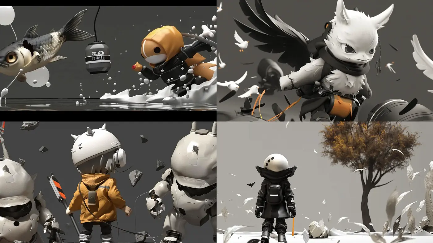 Monochromatic Adventure in Surreal Robotic Ecosystem - Midjourney sref style