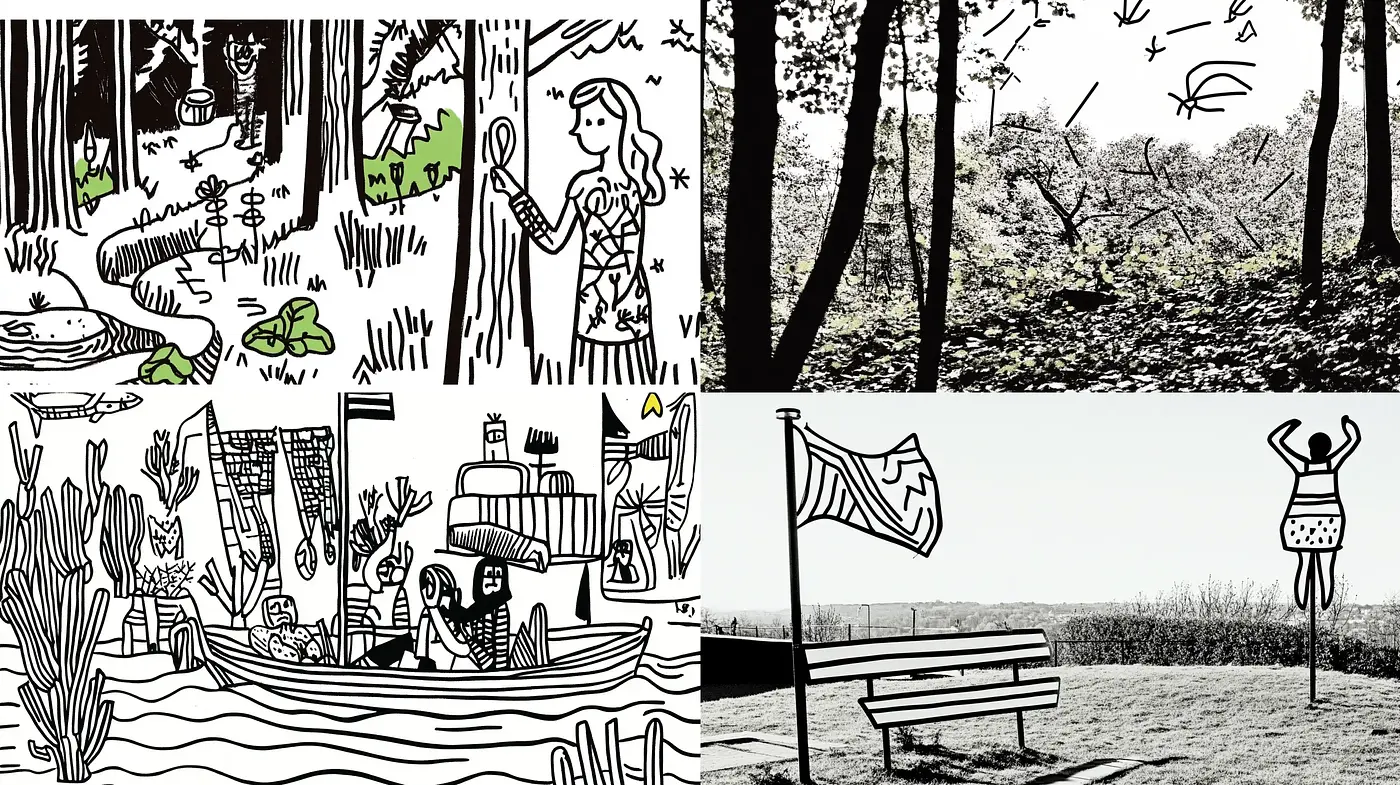 Monochromatic Illustrative Essence with a Tale of Nostalgia - Midjourney sref style