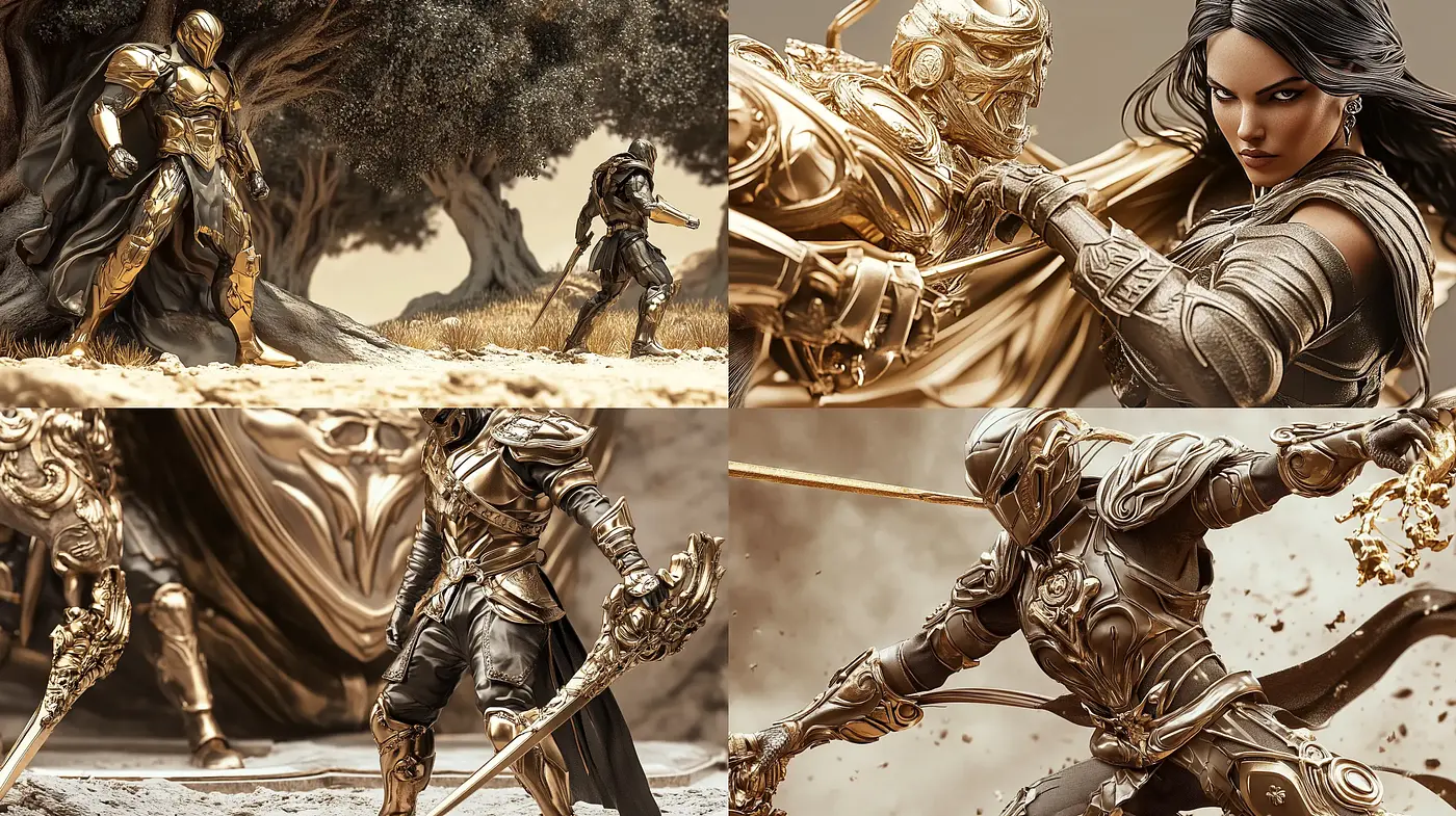 Monochromatic Sepia Warriors in Stylized Realism - Midjourney sref style