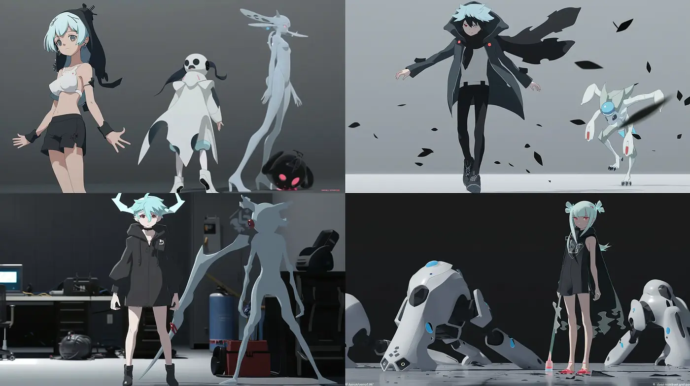Futuristic Contemporary Anime Fusion with Cybernetic Companions - Midjourney sref style