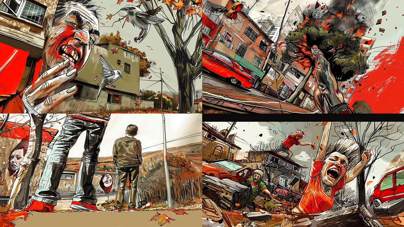 Dystopian Brushwork: Fusion of Chaos and Serenity in Stylized Apocalyptic Landscape - Midjourney sref style