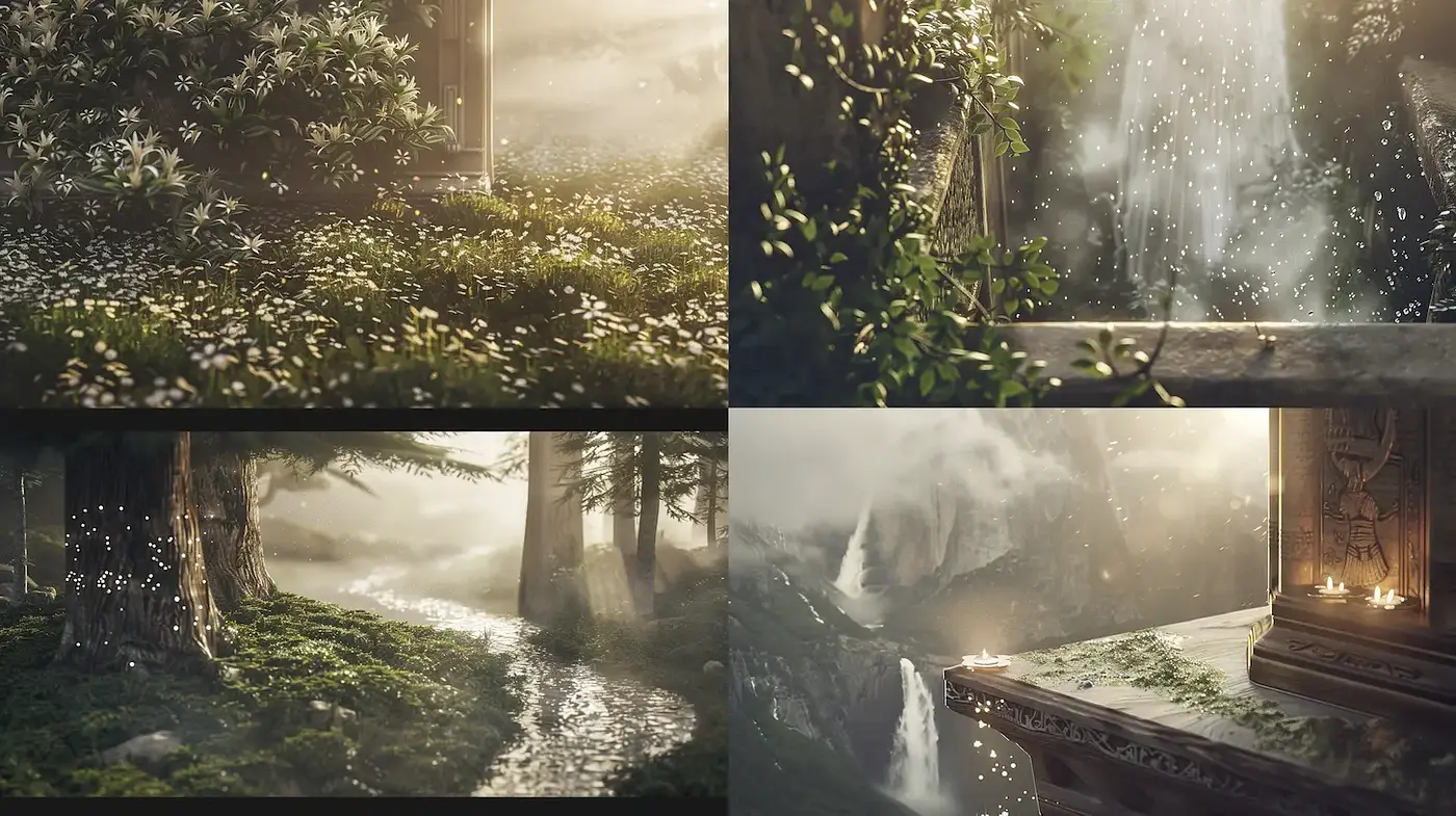 Serene and Ethereal Natural Landscapes with Magical Elements - Midjourney sref style