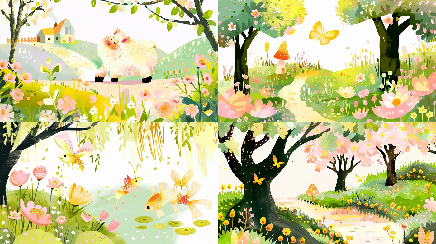 Ethereal Pastoral Dreamscapes: A Tranquil Fusion of Soft Hues and Enchanting Natural Imagery - Midjourney sref style